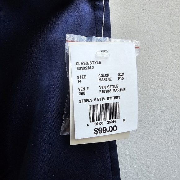 Strapless Satin Sweetheart Neckline Party Dress in Dark Blue, Size Medium - Picture 10 of 11